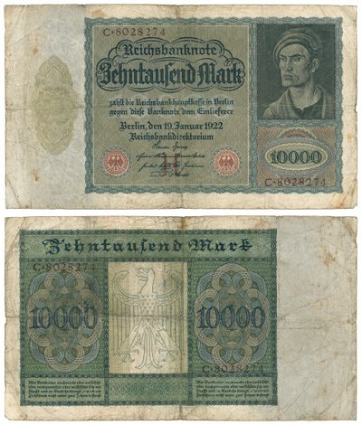 On bin marklık banknot, 1922 (recto ve verso) by German School