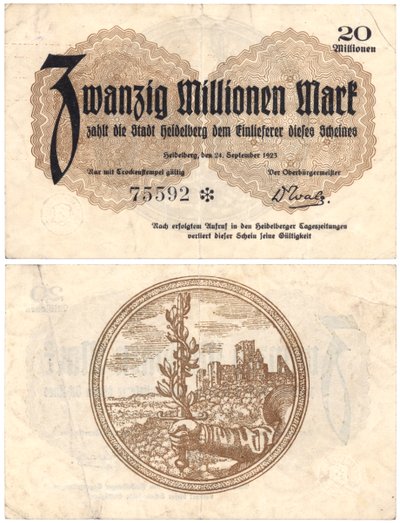 Yirmi milyon mark banknot, 1923 (recto ve verso) by German School