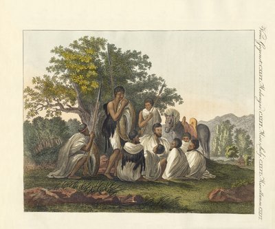 Yolculukları sırasında dinlenen Habeşliler (renkli gravür) by German School