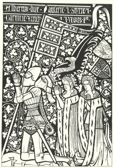 Albert III, Avusturya Dükü, iki karısı, Bohemyalı Elisabeth ve Nürnbergli Beatrice (gravür) ile by German School