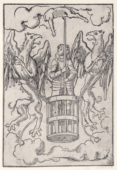 İki griffin tarafından havaya taşınan Büyük İskender, c.1525 by German School