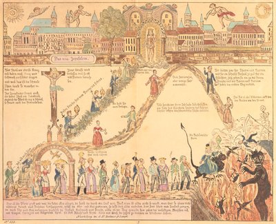 G.N. tarafından yayınlanan Hıristiyan ve dünyevi yaşamın alegorik tasviri. Benner, Nürnberg, c.1830 by German School
