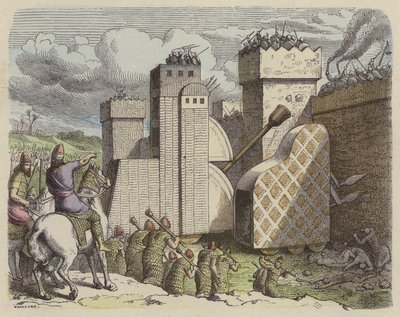 Bir şehri kuşatan bir Asur ordusu (renkli gravür) by German School