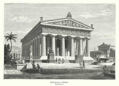 Antik Yunan Hera Tapınağı, Paestum, İtalya, daha önce yanlışlıkla Poseidon'a adandığı düşünülen (gravür) by German School