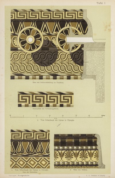Antik Yunan mimari dekorasyonu (renkli taş) by German School
