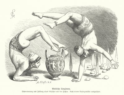 Antik Yunan kadın akrobatlar (gravür) by German School