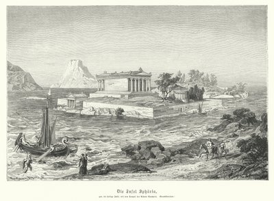 Antik Yunan tapınağı Athena Apaturia, Sphairia adasında (gravür) by German School