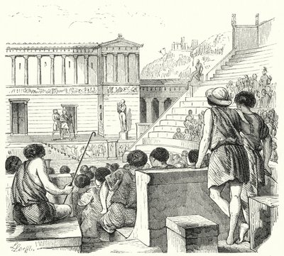Antik Yunan tiyatrosu (gravür) by German School
