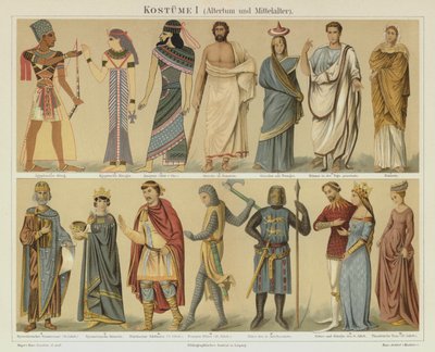 Antik ve ortaçağ kostümleri (renkli litho) by German School