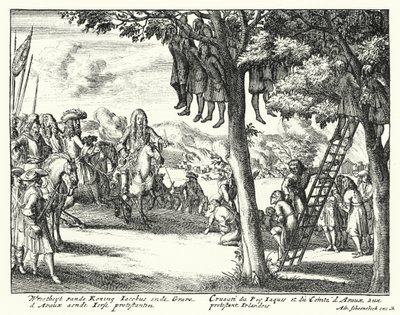 James II ve Comte d"Avaux tarafından İrlandalı Protestanlara karşı işlenen zulümler, 1689 by German School