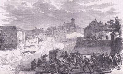 Attack on Le Bourget, Cassells History of the War arasındaki Fransa ve Almanya, Cassell and Company Limited tarafından yayınlandı, c.1890 (litho) by German School