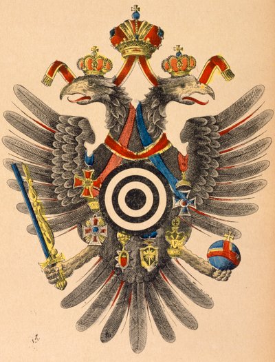 Okçuluk hedefi olarak Avusturya-Macaristan imparatorluk arması, c.1865 (renkli gravür) by German School