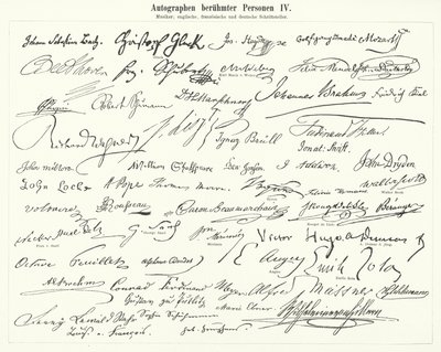 Ünlü kişilerin imzaları: besteciler, müzisyenler ve İngiliz, Fransız ve Alman yazarlar (gravür) by German School