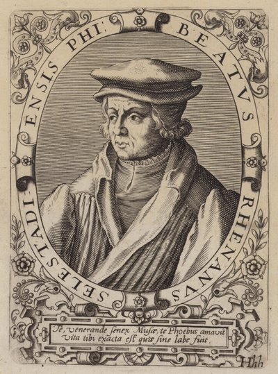 Beatus Rhenanus, Alman hümanist, bilim adamı ve dini reformcu (gravür) by German School