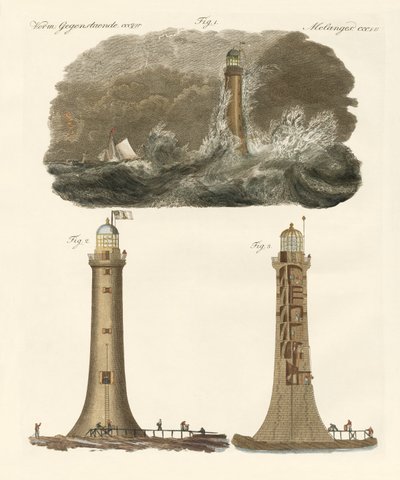 Bell Rock deniz feneri (renkli gravür) by German School