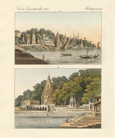 Benares ve pagodaları (renkli gravür) by German School