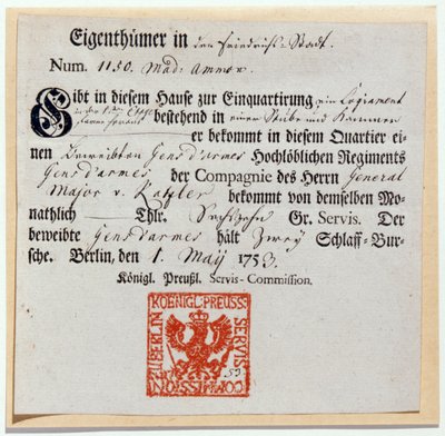 Fatura fişi, 1759 (baskı ve tükenmez kalem ve mürekkep) by German School