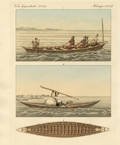Grönlandlıların Tekneleri (renkli gravür) by German School