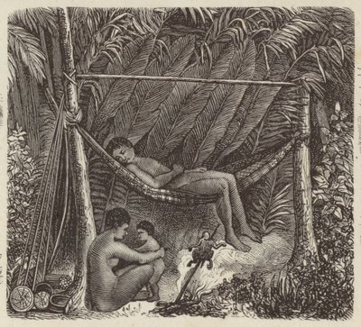 Bir hamakta oturan Brezilyalı yerli (gravür) by German School