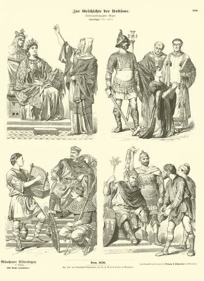Carolingian Frank kostümleri, 8. Yüzyıl by German School