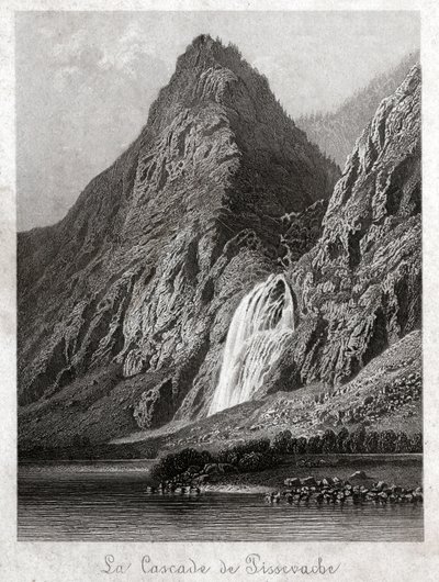 Pissevache şelalesi. (gravür, yaklaşık 1830) by German School