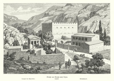 Eleusis'ten Atina'ya giden yolda kale, Antik Yunanistan (gravür) by German School