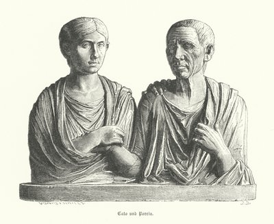 Cato ve Porcia, antik Roma heykeli (gravür) by German School