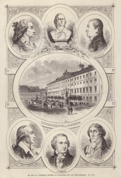 Mahkemenin Yüzüncü Yıldönümü ve Ulusal Tiyatrolar, Mannheim, Almanya (gravür) by German School