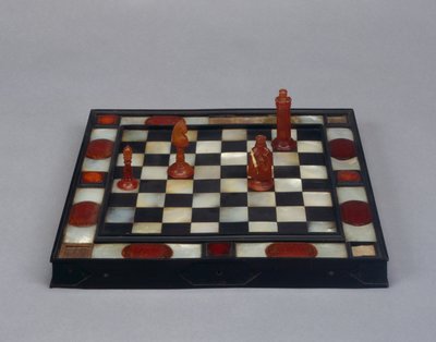 Satranç tahtası (abanoz, sedef, kehribar ve ahşap) by German School