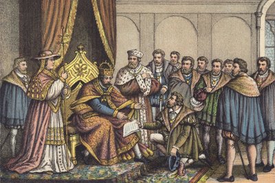 Christian Bayer, Augsburg İtirafını okuyor (chromolitho) by German School