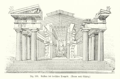 Antik Yunan Dor tapınağının inşaatı (gravür) by German School