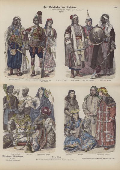 Asya Kostümleri (renkli gravür) by German School