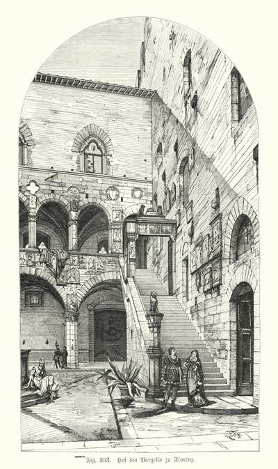 Avlu Bargello, Floransa, İtalya (gravür) by German School