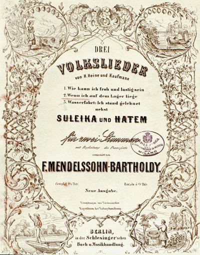 Felix Mendelssohn tarafından yazılan Drei Volkslieder için skor kapağı by German School