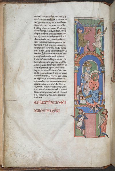 David, Psalms#39;ın önsözünde arpçı olarak, #39;Worms Bible#39;, Harley 2804 f.3v, 2.-3. çeyrek 12. yüzyıl (parşömen üzerine mürekkep ve renkli) by German School