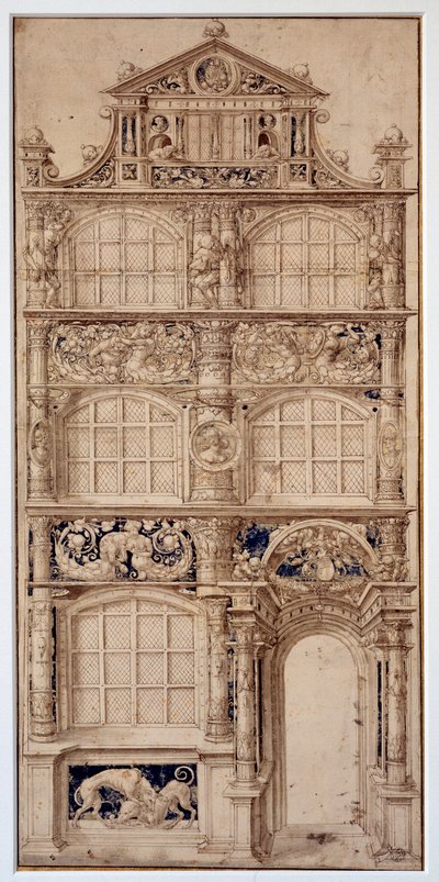 Ev cephesinin dekorasyonu Hans Holbein Le Jeune (1497-1543) (Ec. All.) Dim. 0,58 x 0,27 m Paris. Louvre müzesi by German School
