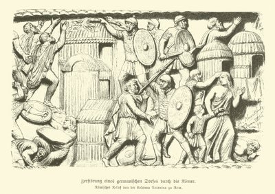 Bir Germen köyünün Romalı askerler tarafından yok edilmesi (gravür) by German School