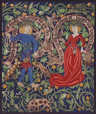 Perileri tasvir eden bir duvar halısından detay, Basel, c.1490 (renkli litografi) by German School