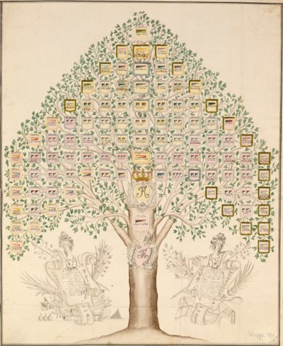 Kraliyet Prusya Ordusunu oluşturan alayların 97 istasyonunun şeması, 1756 (kağıt üzerinde kalem, mürekkep ve tuvalet) by German School