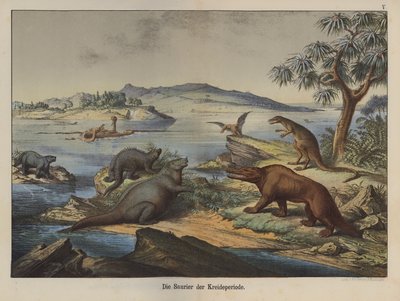 Kretase Dönemi Dinozorları (renkli taş) by German School