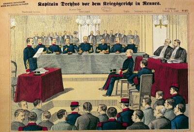 Dreyfus davası: Alman basınından Yüzbaşı Dreyfus (1859-1923) İllüstrasyonunun revizyonunda yargılama by German School