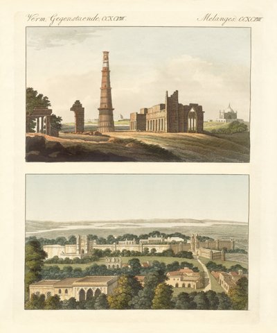 Doğu Hint binaları (renkli gravür) by German School