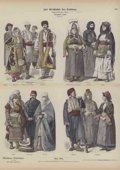 Doğu Avrupa kostümleri (renkli gravür) by German School