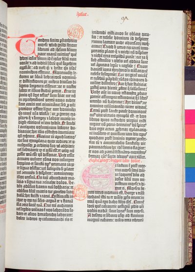 Johannes Gutenberg (c.1400-68) ve Peter Schoeffer (1425-1502) tarafından Mainz, 1454-56 (basılı kağıt) tarafından basılan Gutenberg İncilinden Pentateuch