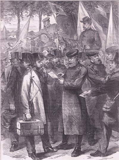 Paris'ten ayrılan İngiliz sakinleri, Cassells History of the War Fransa ve Almanya arasındaki Cassell ve Company Limited tarafından yayınlandı, c.1890 (litho) by German School