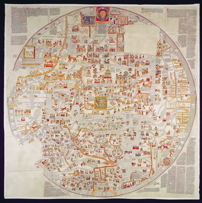 Luneberg yakınlarındaki Ebstorf manastırı için yapılmış "Ebstorf Mappamundi "nin faksimile kopyası, yaklaşık 1339 (baskı) by German School