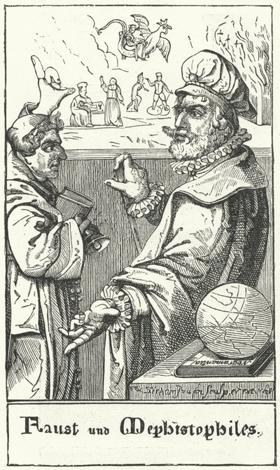 Faust ve Mephistopheles (gravür) by German School