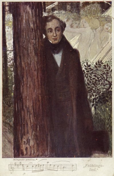 Felix Mendelssohn, Alman besteci (renkli taşbaskı) by German School