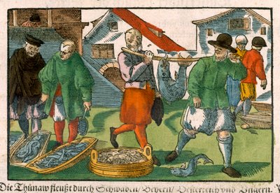 Balık pazarı, bir Alman el yazmasından, c.1650 (el boyaması gravür) by German School