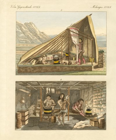 Grönlandlıların Daireleri (renkli gravür) by German School